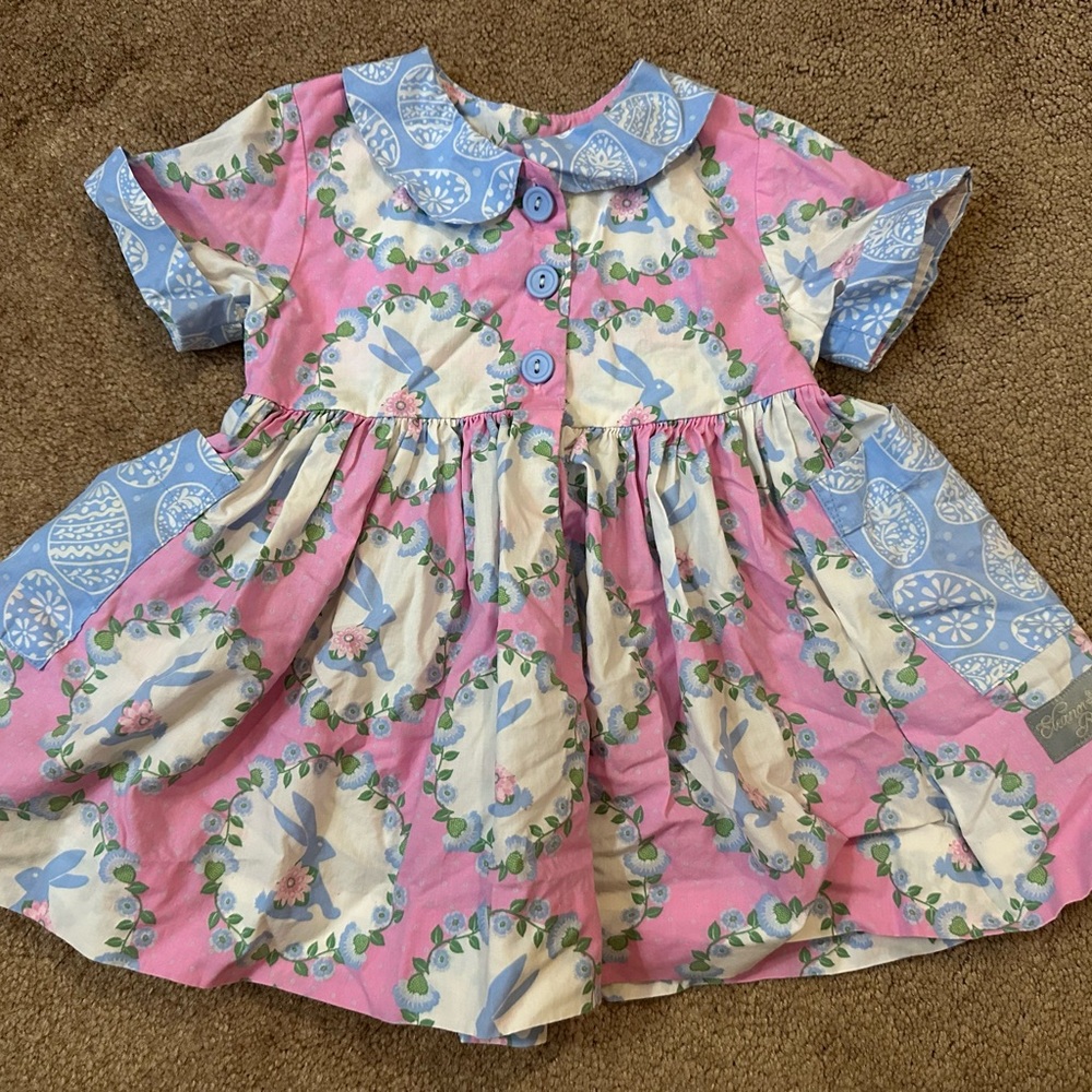 Eleanor Rose Pink & Blue Floral Bunny Print Dress